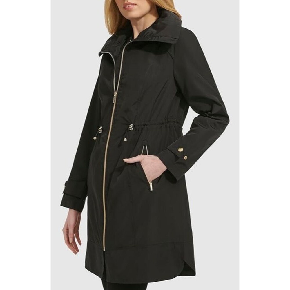 Cole Haan Packable Rain Jacket Women’s XL Gray Hooded Travel Water Resistant - Picture 3 of 4